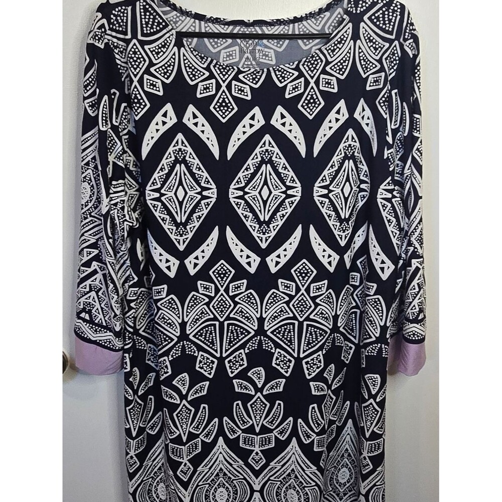 Croft & Barrow Geometric Tribal Print 3/4 Sleeve Shift Dress, Size XXL - Picture 2 of 6